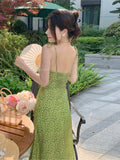 Summer Women Sexy Spaghetti Strap Green Dress Elegant Sleeveless Holiday A-Line Vestdios