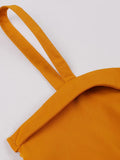 Ginger Knot Front Summer Vintage Pleated Dress Women Spaghetti Strap Vacation Party Polyester Dresses