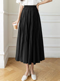 Women Casual Long Spring Korean Style Plain Color All-match High Waist Ladies Elegant A-line Skirt