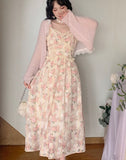 Elegant Floral Fairy Strap Sexy Party Midi Casual Design Chic Printing High Waist Dress