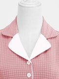 Notched Collar Buttons Belted Vintage Plaid Midi Dresses Elegant for Women Short Sleeve 50s Robe Turquoise Swing Dress