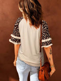 New Spring and Summer Leopard Print Five-point Sleeve Round Neck Loose Top