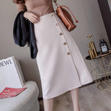 Ladies Elegant Long Spring Office Style Single-breasted All-match Women High Waist A-line Skirt