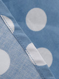 Retro V-Neck Button Front Short Sleeve Summer Robe Women Cotton Polka Dot Vintage Midi Dress
