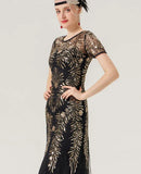 Vintage 1920s Style Evening Party Flapper Dress Women Banquet Cocktail Elegant Luxury Sequin Mesh Overlay Long Dresses