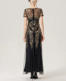 Vintage 1920s Style Evening Party Flapper Dress Women Banquet Cocktail Elegant Luxury Sequin Mesh Overlay Long Dresses