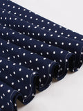 O-Neck Bow Front High Waist Polka Dot Long Dresses in Navy Blue Backless Elegant Women Summer Vintage Tank Dress