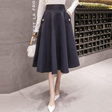 Ladies Elegant A-line Long Spring Korean Style Vintage Big Swing High Waist Women Casual Skirt