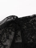 Stand Collar Hollow Out Front Lace Sleeve Elegant Night Party Dresses for Women Vintage Style Pockets Black Dress
