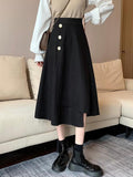 Ladies Elegant Fashion England Style Vintage Single-breasted High Waist Women Long A-line Skirt