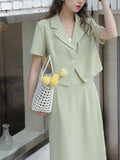 2022 Spring Women Blazer Set Korean Style Elegant Midi Skirt Suit Office Lady Outfit