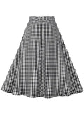 Black and White Plaid Double-Breasted Button Elegant Long Skirts for Women High Waist Midi Vintage A Line Skirt
