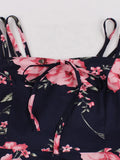 XL to 4XL Women Vintage Clothing Knot Front Spaghetti Strap Fit and Flare Floral Print Summer Ladies Long Dresses