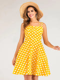 Women Oversize 4XL Vintage Dress Summer Outfits Shirred Back Polka Dot Print Backless Midi Dresses in Yellow
