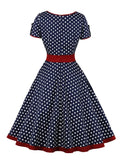 95% Cotton Square Neck 50s Pinup Robe Polka Dot Vintage Dress Women High Waist A-Line Elegant Clothes Midi Dresses