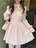 Summer Chiffon Pink Bow Sweet Strap Ruffle Flounce Kawaii Mini Korean Slim Fit Cute Dress