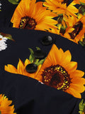 Sunflower Floral V Neck 50S Retro Robe Slim Elegant Party Dress Women Button 95% Cotton Pinup Vintage Dresses