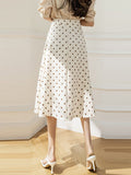 Ladies Elegant A-line Fashion Korean Style Polka Dots Print All-match High Waist Women Long Skirt