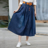A Line Denim Maxi Skirts Womens 2022 Summer Button High Waist Jean Skirt Ladies Blue Long Denim Skirts For Women