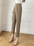 Women Ankle-length Tailored Pants Korean Style All-match High Waist Office Lady Elegant Pencil Pants