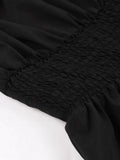 Vintage Frilled Trim Shirred High Waist Black Tank Dresses Summer Outfits for Women Ruffles Hem Pleated Long Dress