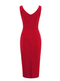 Sweetheart Neck Sleeveless Office Midi Pencil Dresses for Women Vintage Red Solid Elegant Slim Bodycon Dress