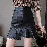 High Waist Mini Skirt Women Fashion Korean Style All-match PU Leather Ladies A-line Short Skirts