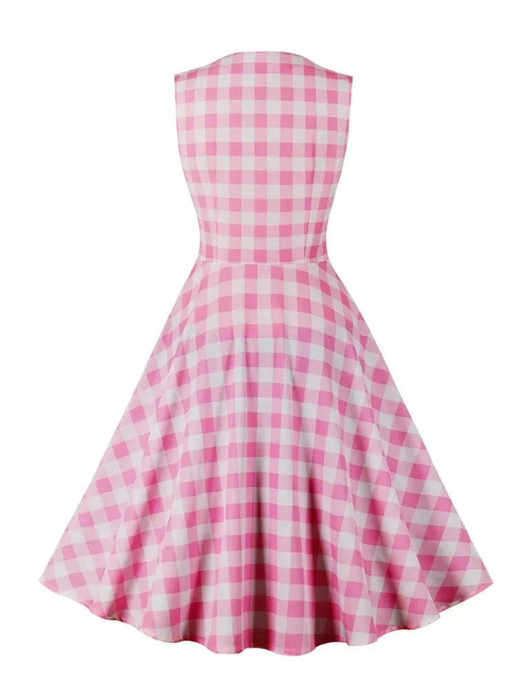 Buttons Front High Waist Pink Plaid Dress Christmas Evening Party Wear FashionLoveHunter Buttons Front High Waist Pink Plaid Dress Christmas Evening Party Wear FashionLoveHunter