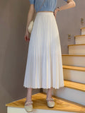 High Waist Pleated Skirts Fashion Korean Style Streetwear All-match Ladies Elegant A-line Long Skirt