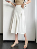 High Waist Elegant A-line Skirts Women Spring Korean Style Solid Color Big Swing Office Lady Long Skirt