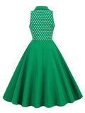 Turn-Down Collar Button Up Polka Dot 50s Robe Pinup Vintage Midi Dress Sleeveless Elegant Women A-Line Swing Dresses
