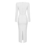 Long Sleeve White Evening Dress Women Night Party Celebrity Dress