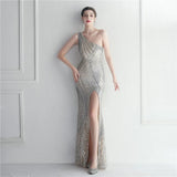 Sexy Slit Green Sequin Women Slash Neck Long Evening Dress Party Maxi Dress