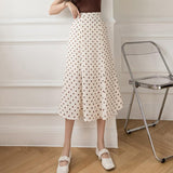 Women Casual Long Spring Korean Style All-match Polka Dots High Waist Ladies Elegant A-line Skirt