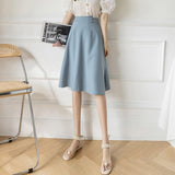 Ladies Elegant A-line Spring Korean Style Solid Color High Waist Women Knee-length Casual Skirt