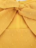 Ginger Tie Neck Hollow Out Front Swiss Dot Chiffon Elegant Midi Dresses Women Bishop Sleeve Vintage A-Line Autumn Dress