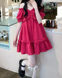Summer Pink Plaid Princess Bow Patchwork Kawaii Strap Korean Sexy Party Mini Dress
