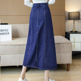 Summer Casual Denim Jeans Long Maxi Skirts Women High Waist A-Line Skirt