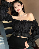 Spring Elegant Sexy One Shoulder Backless Chiffon Blouse Casual Sweet Chic Long Sleeve Tops