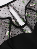 Floral Embroidered Mesh Patchwork Vintage Ladies Dresses Summer Women Tie Neck Office Bodycon Party Elegant Dress