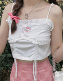 Summer Shirring Floral Sweet Embroidery Cute Korean Midriff Chic Kawaii Party Tops