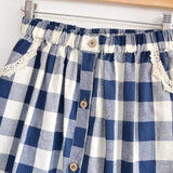 Vintage Plaid Print Long Women Spring Summer Japanese Retro Casual High Waist A-Line Midi Skirt