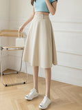 High Waist Women A-line Spring Korean Style Plain Color All-match Knee Length Ladies Elegant Casual Skirt