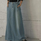 Denim Suspender Women High Waist A Line Pleated Casual Summer Long Jean Two Shoulder Strap Skirts