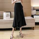 Ladies Elegant A-line Mermaid Spring Korean Style All-match Ruffles Women High Waist Long Skirt