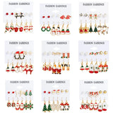 6 pairs Christmas Stud Earrings Xmas Tree Brown Elk Snowman Santa Claus Cute Earrings Gifts