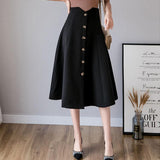 Ladies Elegant A-line Long Spring Office Style Single-breasted All-match Women High Waist Casual Skirt