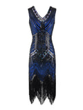 1920s Party Women Flapper Dress V-Neck Sleeveless Sequin and Beaded High Waist Evening Cocktail Midi Dresses