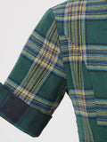 Green Plaid Vintage Autumn Winter Midi Dresses for Women Turn-Down Collar Button Up Rockabilly 50s Swing Dress