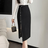 High Waist Women Spring Office Style All-match Black Ladies Elegant Knee-length Skirt